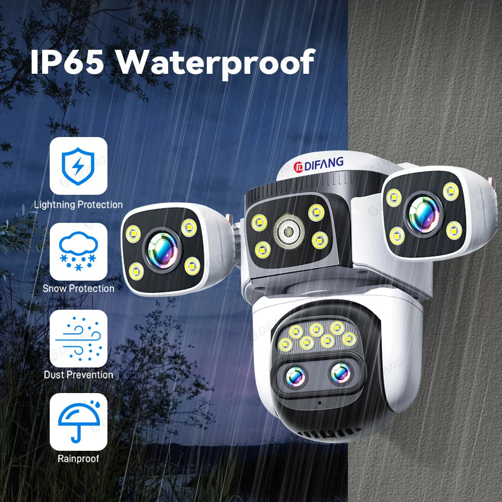 10K 20MP Home Security WiFi Camera Four Len Four Screen 360° PTZ 10X Zoom CCTV Wireless Surveillance IP Cam Security Protection