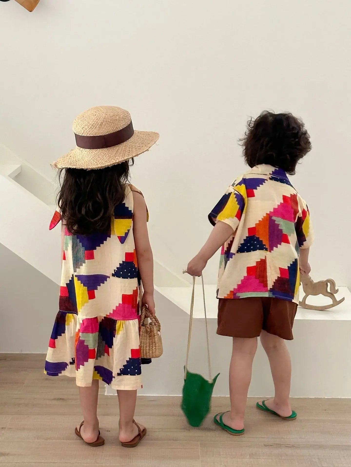 Children's Clothes 2025 Summer New Boy's Shirt Suit Or Baby Girl Dress Holiday Clothes Brother And Sister Clothes