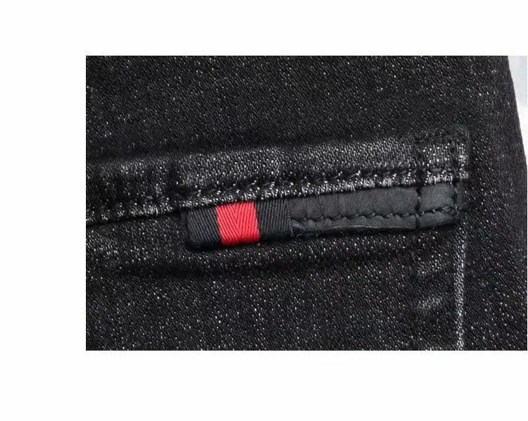 Man's Summer New Elastic Slim Fit Korean Spirit Guy Leggings Skinny Black Denim Jeans Casual Men Designer Ripped Pants