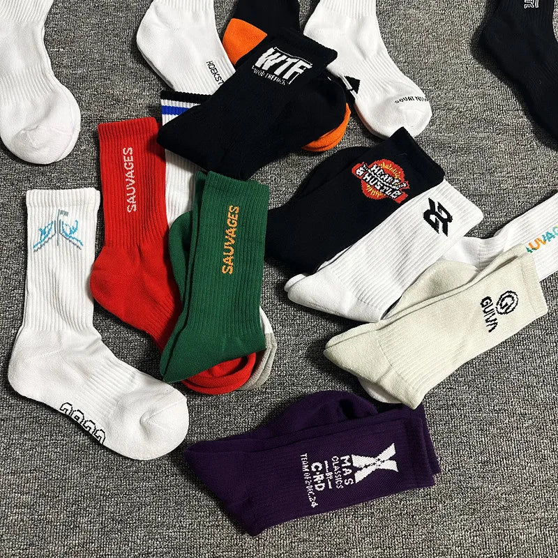 men's cotton 1 pair of shock-absorbing thick sports socks, white, black, gray, street skateboarding, basketball socks
