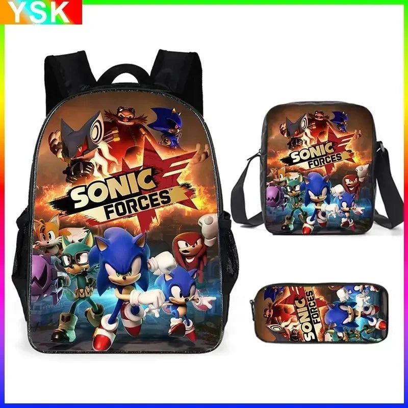 HOT 3PC-SET Sonic Backpack Primary and Secondary School School Bags  Anime Cartoon School Bags Best Gifts for Kids Mochila