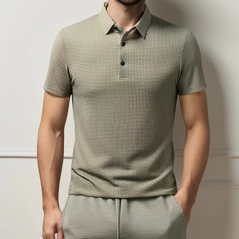Men's 2025 Business Casual Short Sleeved Bone Flower Solid Color POLO Shirt Fashion Breathable Comfortable Summer Versatile Top