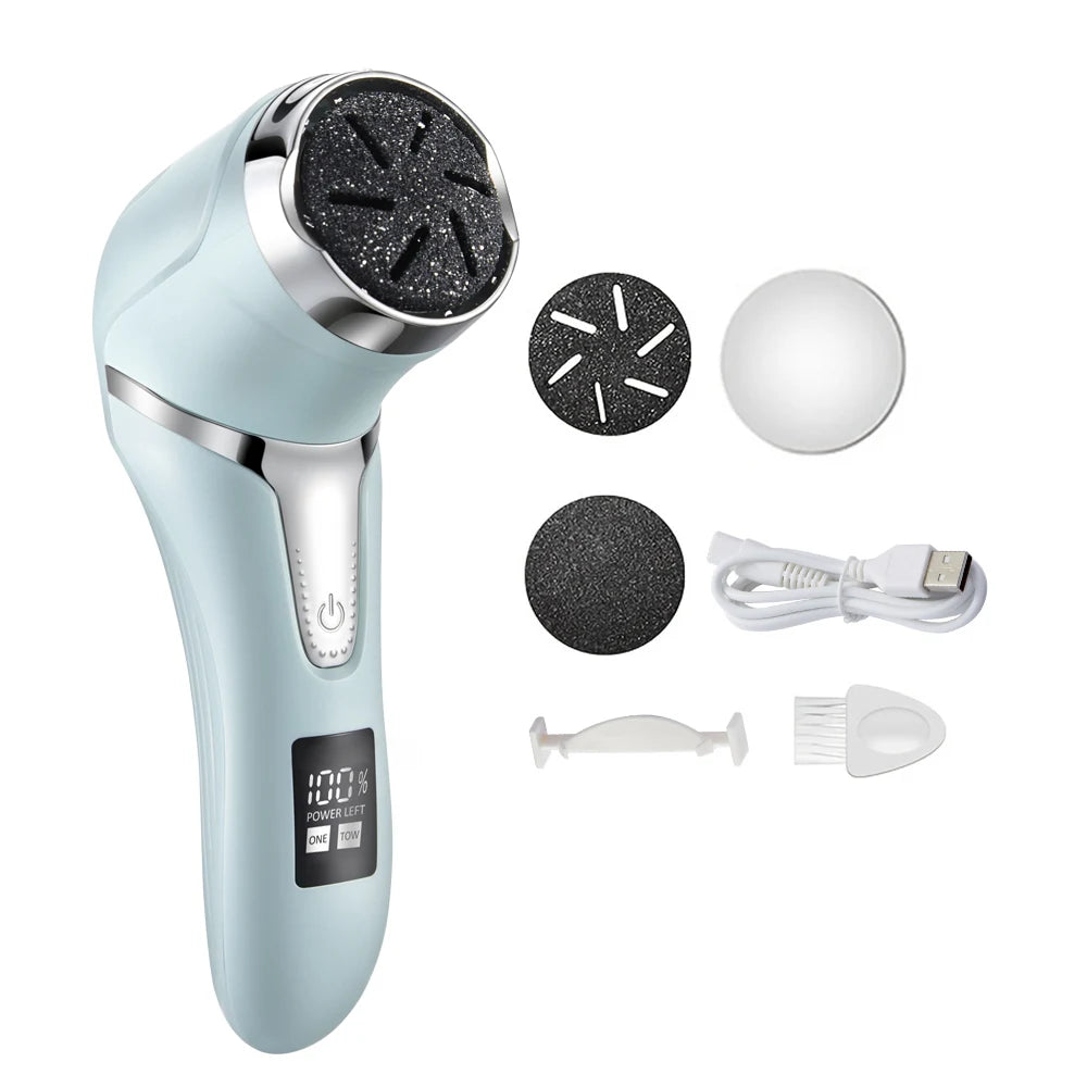 Rechargeable three head electric scab remover with chip removal vacuum cleaner, portable foot repair kit, LED display screen