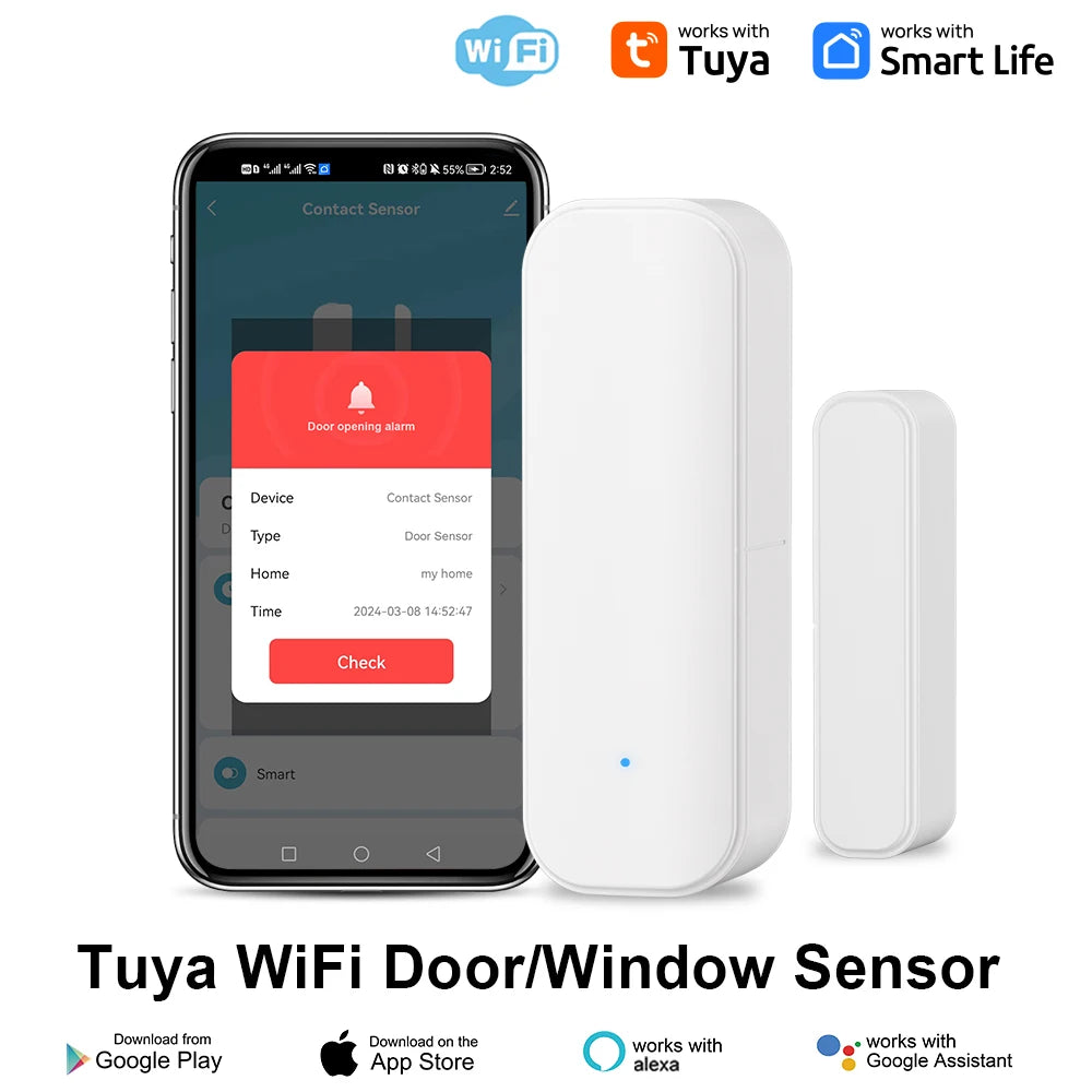 Tuya WiFi Zigbee Window Door Sensor With Battery Smart Home Security Alarm System Voice Control Via Alexa Google Home Smart