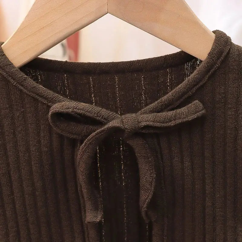 Children Clothing 2024 Spring and Autumn New Girls Solid Color Dress Set Baby Long Sleeve Knitted Warm Skirt Set Girls Clothes