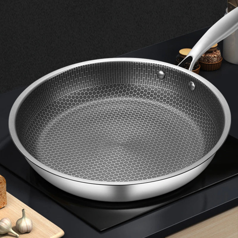 28cm Stainless Steel Frying Pans Non-stick Cooking Wok Honeycomb Structure Egg Frying Saucepan Cooking Pots Kitchen Accessories