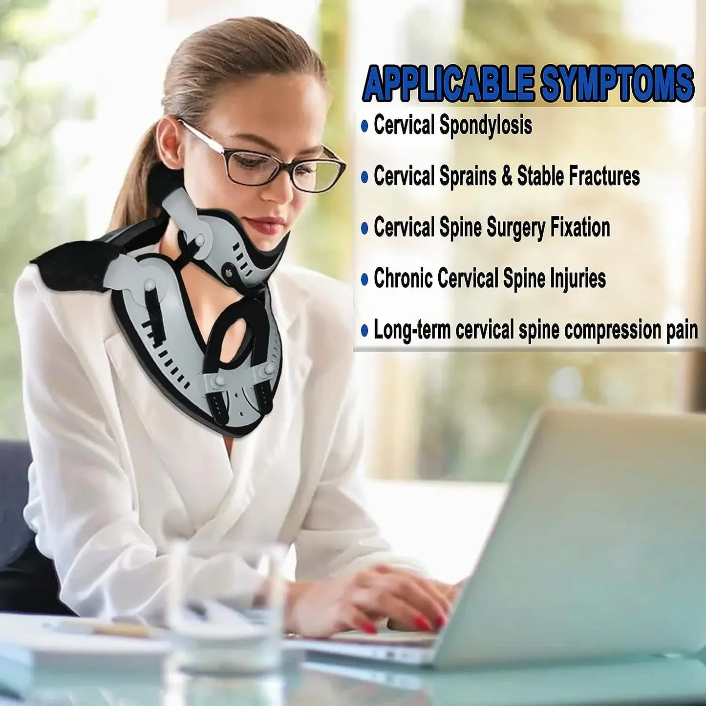Neck Brace Support Orthosis, Adjustable Cervical Collar, Fixable Neck Posture Corrector, Pain Relief, Traction Spine Alignment