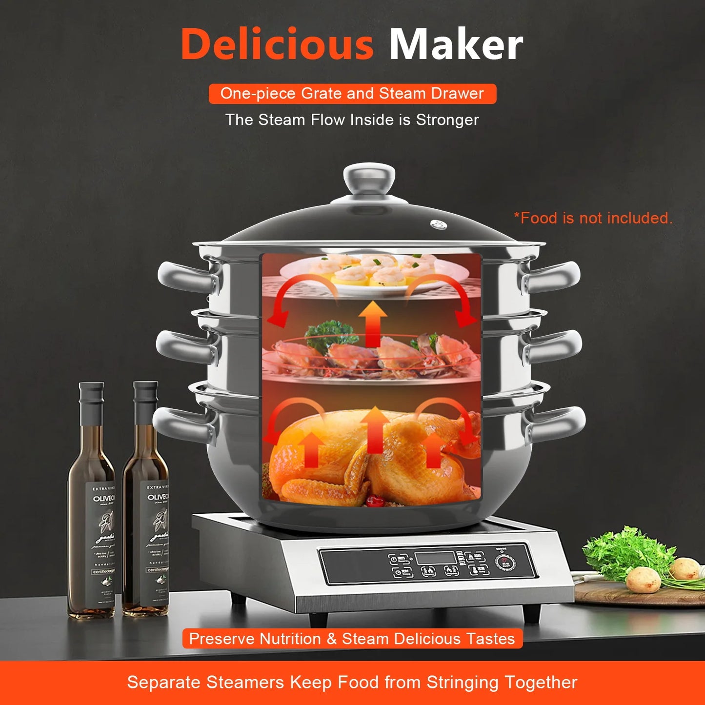 28CM 3-Tier Stainless Steel Thick Steamer Pot Soup Steam Pot Universal Cooking Pots for Induction Cooker Gas Stove