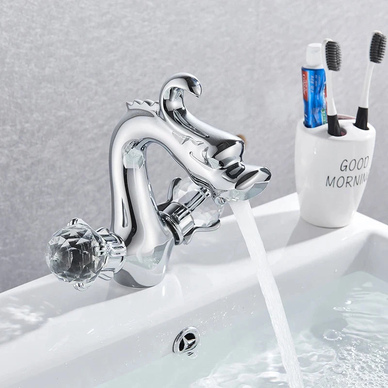 White With Dot Bathroom Kitchen Faucet Contemporary Faucet Single Handle Hot and Cold Mixer Taps  Beige with dot