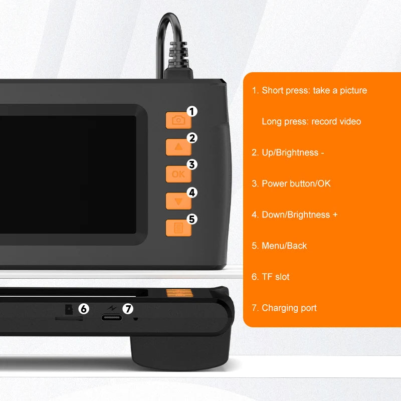 4.3 Inch Screen Endoscope Camera HD1080P 8MM Lens Explorer Pipe Car Inspection Borescope 2-10M LEDs waterprof 2600mAh Take Photo
