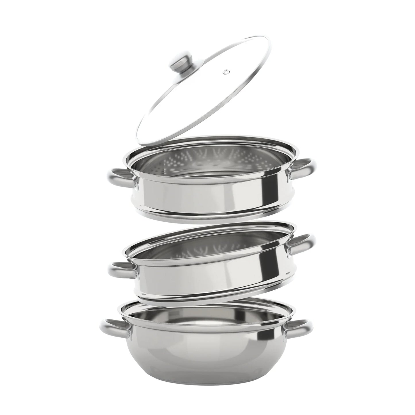 28CM 3-Tier Stainless Steel Thick Steamer Pot Soup Steam Pot Universal Cooking Pots for Induction Cooker Gas Stove