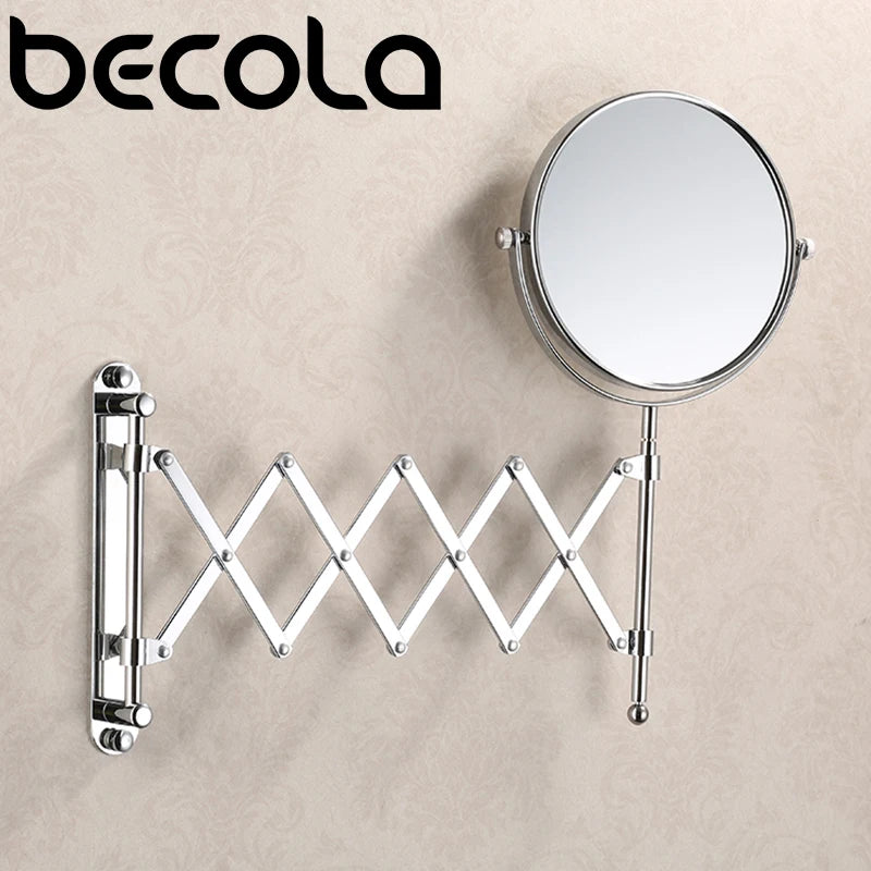 BECOLA Double Side Bathroom Folding Brass Shave Makeup Mirror Gold Plated Wall Mounted Dual Arm Extend Bath Mirror BR-6738