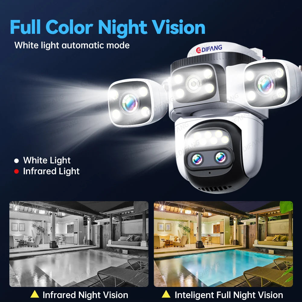 10K 20MP Home Security WiFi Camera Four Len Four Screen 360° PTZ 10X Zoom CCTV Wireless Surveillance IP Cam Security Protection