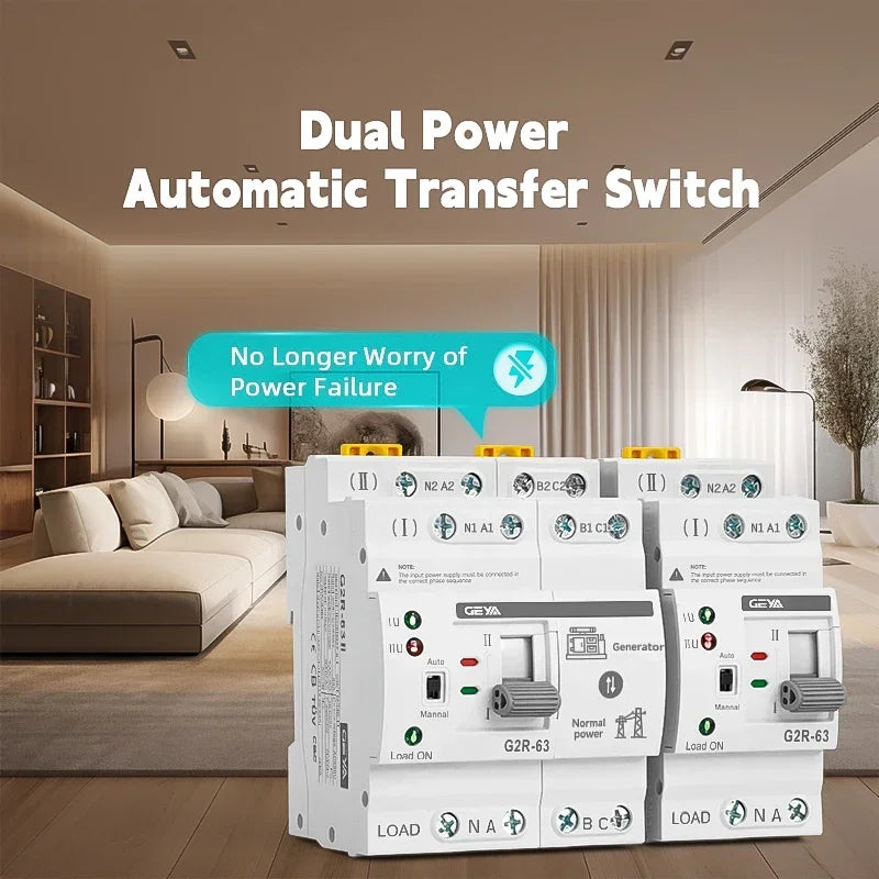 GEYA G2R Smart ATS Din Rail Dual Power Automatic Transfer Switch with Voltage Protection 2P 4P 63A 220V Uninterrupted Power