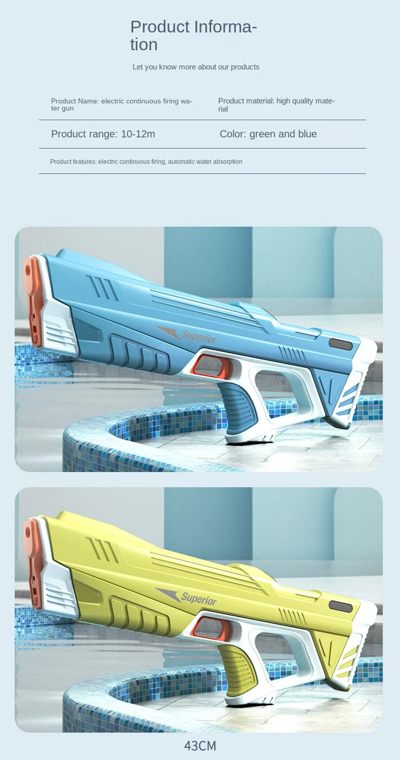 Full  Automatic Electric Water Gun Toys 43cm Portable Children Adult Summer Beach Outdoor Fight Fantasy Toys for Boys Kids Game
