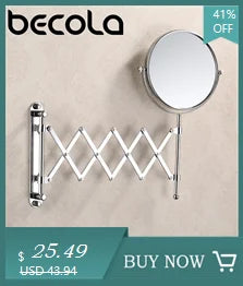 BECOLA Double Side Bathroom Folding Brass Shave Makeup Mirror Gold Plated Wall Mounted Dual Arm Extend Bath Mirror BR-6738