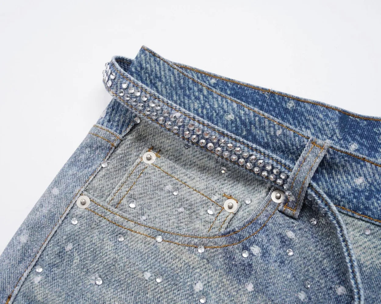Tung Sung Full Diamond Printing Diamond Belt Wash Casual Loose Straight Jeans Hip Hop Y2k Men’s Jeans