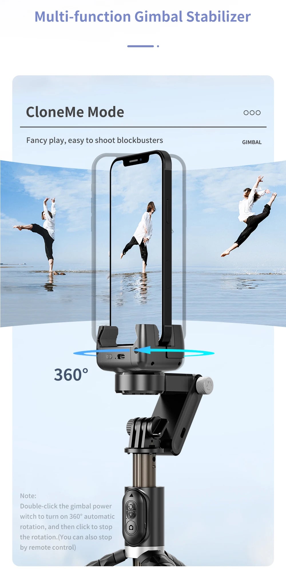 360 Rotation Following Shooting Mode Gimbal Stabilizer Selfie Stick Tripod Gimbal For iPhone Phone Smartphone Live Photography