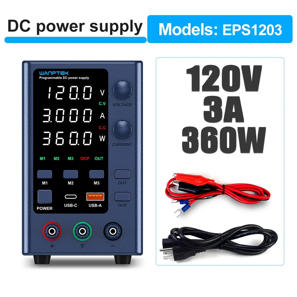 Wanptek Lab DC Power Supply Encoder adjustment Memory Adjustable 30V 10A Bench Power Source 160V 120V 60V 5A 3A Metal anodizing