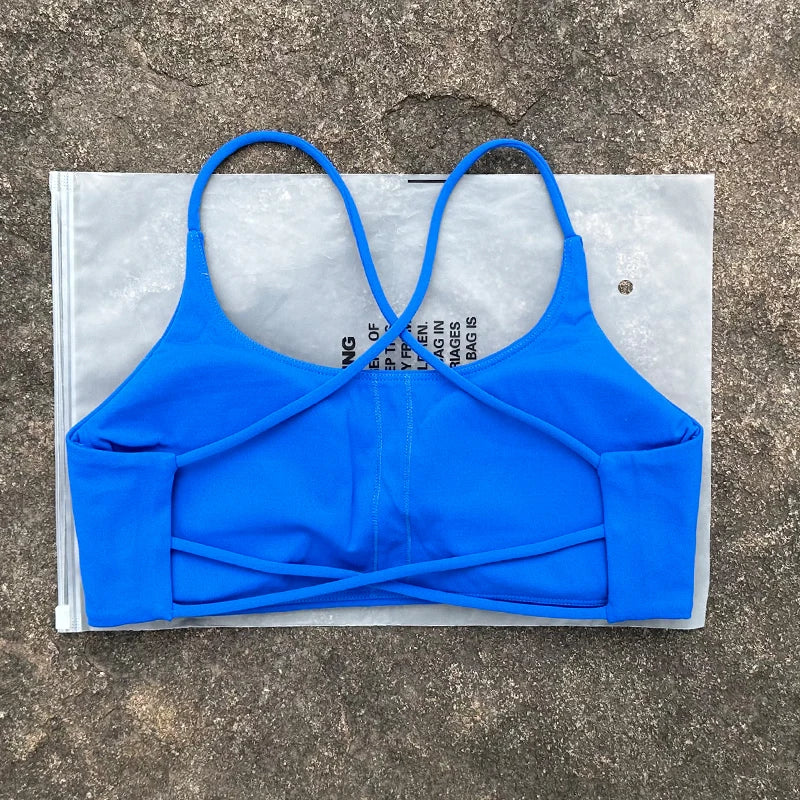 Color Solid Support Women Fitness Bra Yoga Vest Gym Sport Top Hollow back Push With Chest Pad Four Shoulder Straps Cross-back