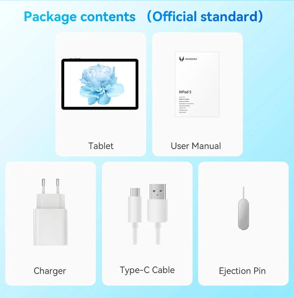 Headwolf WPad 5 Android 14 Tablet 10.1 inch 4+4GB RAM 128GB Rom 5500 mAh WIFI Tablet PC Support WideVine L1