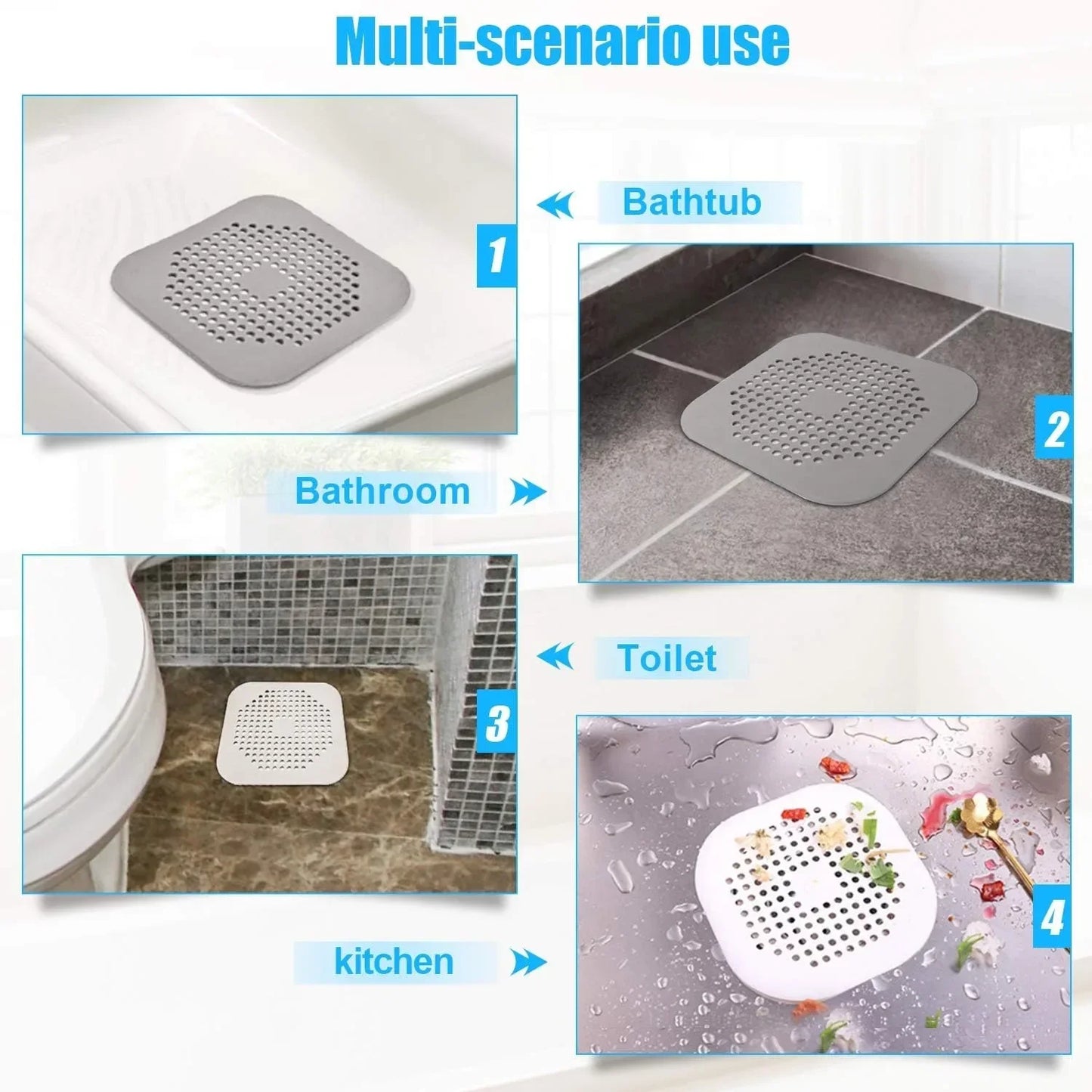 Durable Silicone Square Shower Drain Cover Prevents Sink Clogging, Shower Drain Strainer, Adsorption Sink Strainer, Convenient