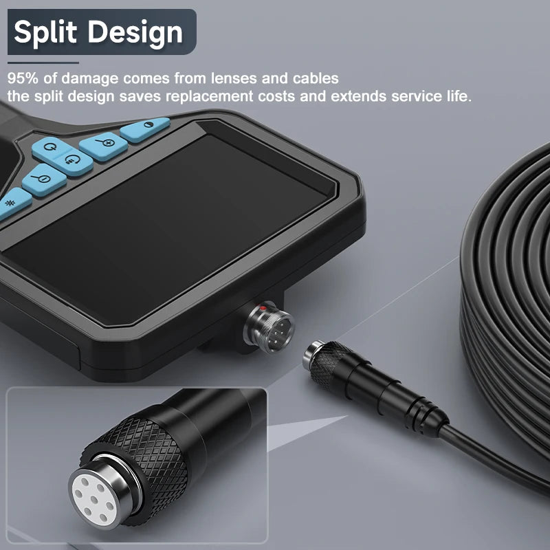 Industrail Endoscope Camera 4.3'' IPS Screen 2-100M HD1080P 8MM Probe Car Pipe Sewer Inspection Borescope Waterproof LED 2600mAh