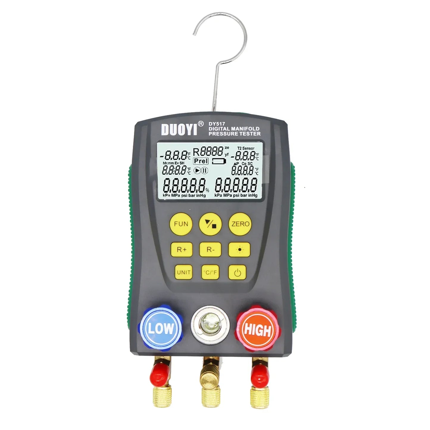 Digital refrigeration pressure gauge, air conditioning temperature detector, multi-function vacuum pressure test tool kit