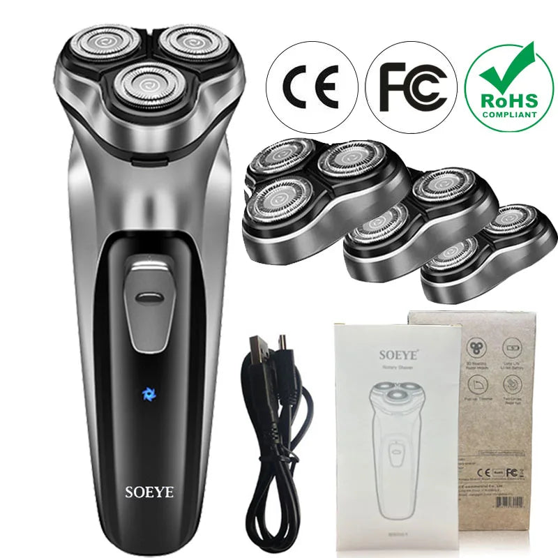 Men's Electric Shaver For Men Shaving Machine SOEYE Beard Trimmer 3D Floating Blade Washable USB Recharge Hair Cutting Machine