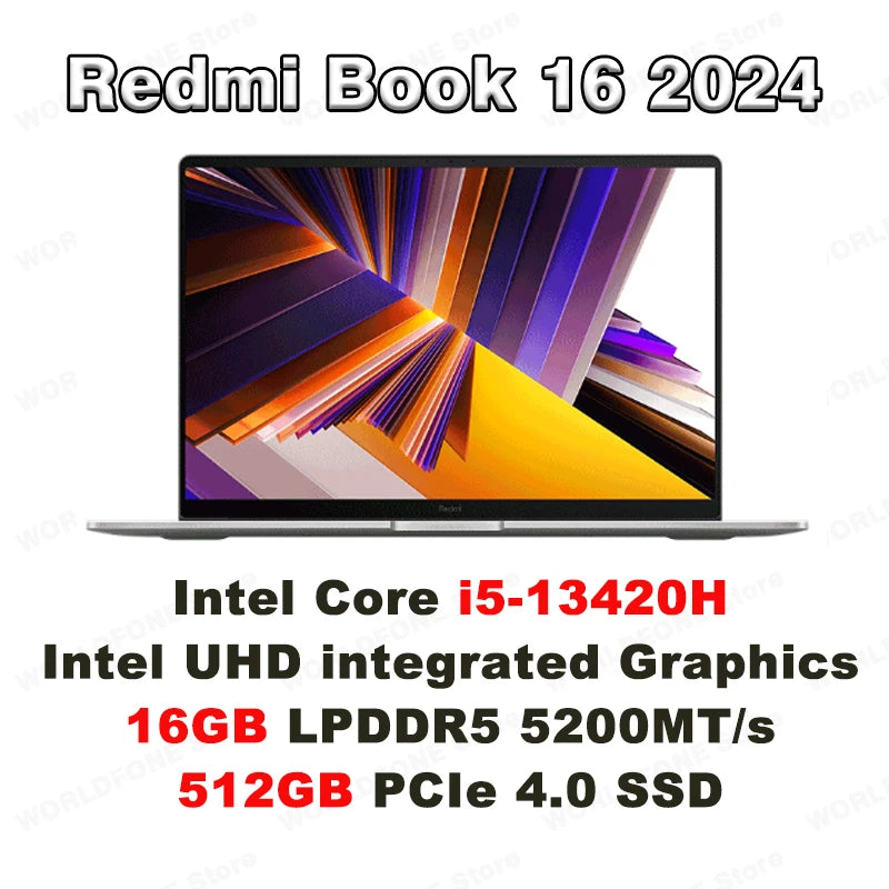 Xiaomi Laptop RedmiBook 16 Intel UHD i5-12450H/i5-13500H 16G 512G/1T SSD 16-inch 60Hz/120Hz Sreen Mi Notebook