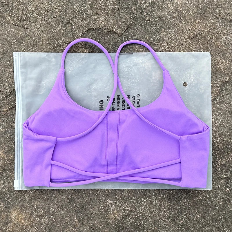 Color Solid Support Women Fitness Bra Yoga Vest Gym Sport Top Hollow back Push With Chest Pad Four Shoulder Straps Cross-back
