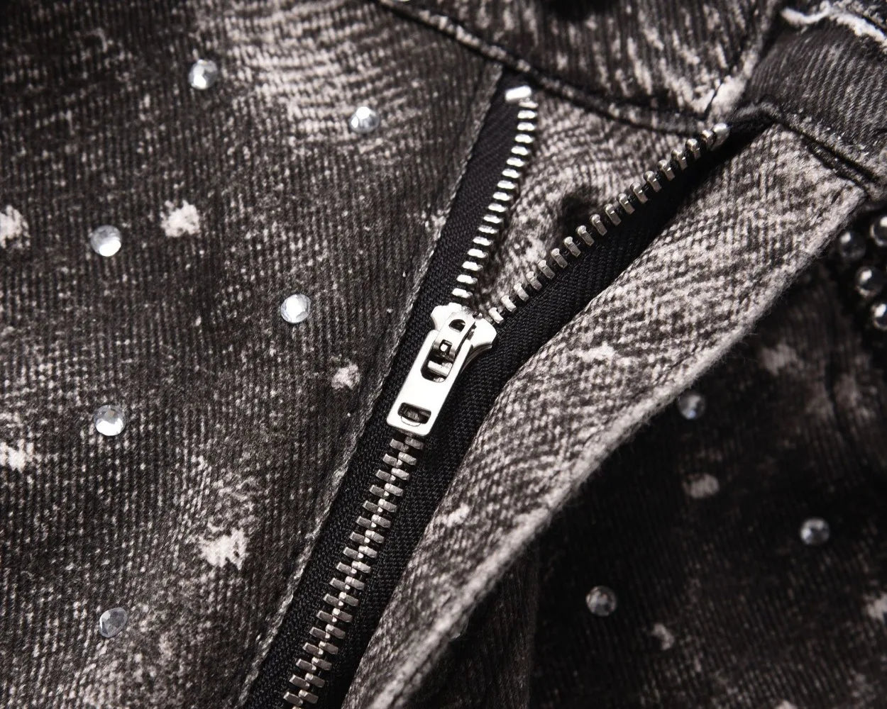 Tung Sung Full Diamond Printing Diamond Belt Wash Casual Loose Straight Jeans Hip Hop Y2k Men’s Jeans
