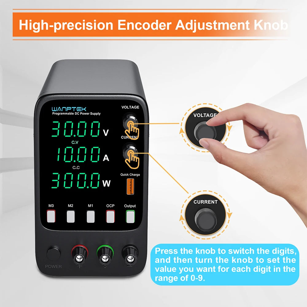 Wanptek Lab DC Power Supply Encoder adjustment Memory Adjustable 30V 10A Bench Power Source 160V 120V 60V 5A 3A Metal anodizing