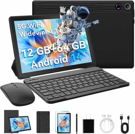 URAO A10L Android 14 Tablet 10.1-inch 12GB RAM 64GB ROM Octa-Core 5G WiFi with Keyboard Mouse Touch Pen Headset Case Tablet Kit
