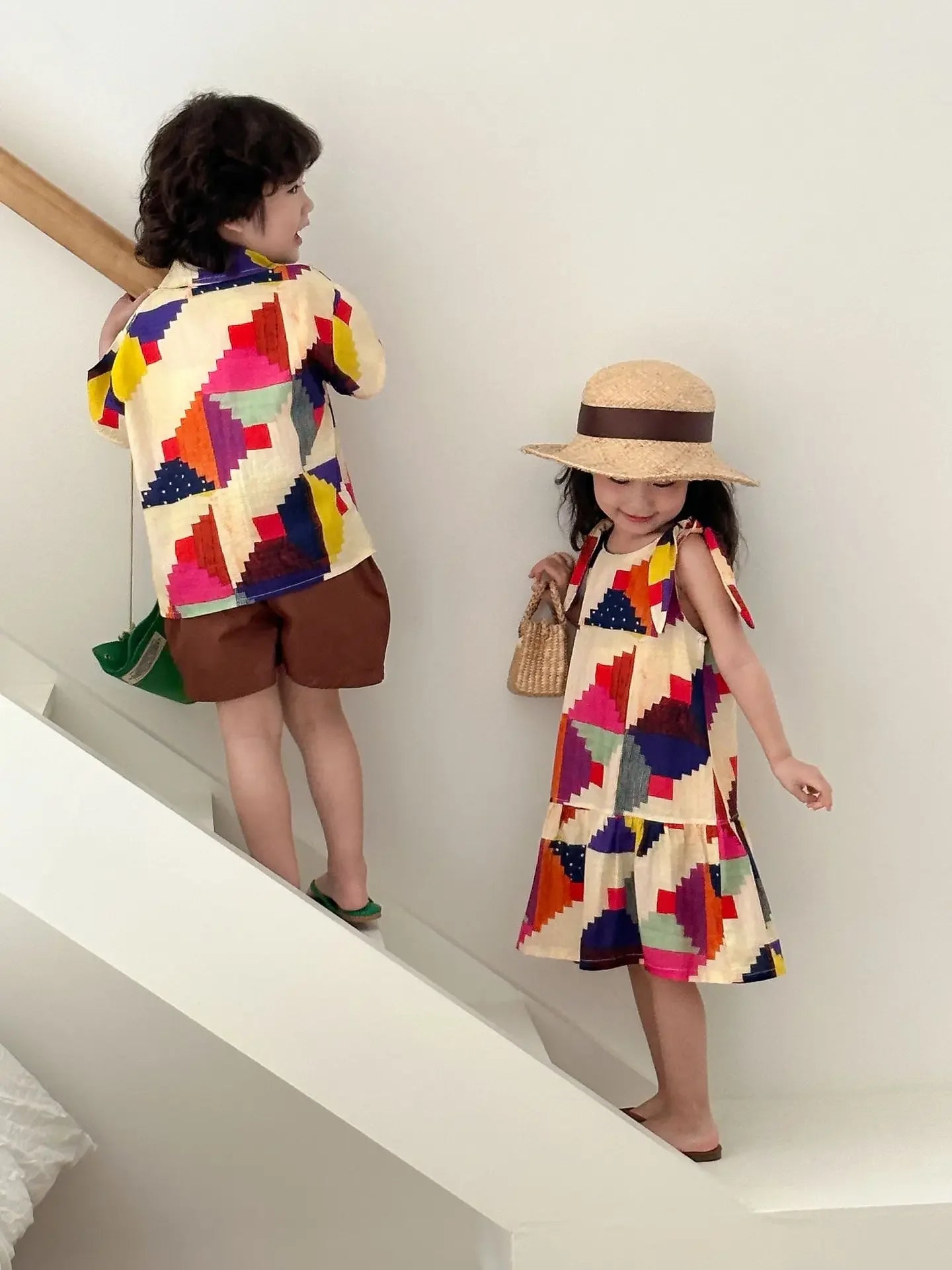 Children's Clothes 2025 Summer New Boy's Shirt Suit Or Baby Girl Dress Holiday Clothes Brother And Sister Clothes