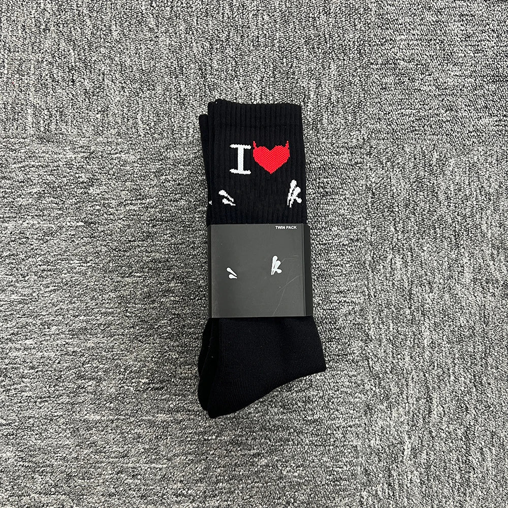 New Sport Socks | Black Cotton with Heart Jacquard | Moisture-Wicking Stretch for Gym & Running | Athletic Performance
