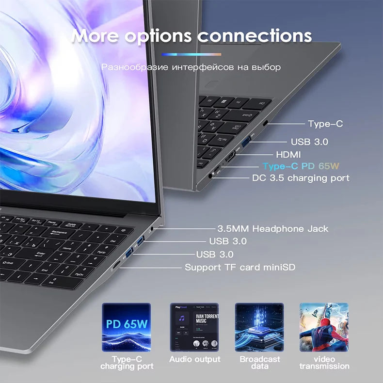 YSJMNPC New AMD Ryzen 7 5825U Laptop 15.6Inch IPS Screen Gaming Laptop 2*DDR4 MAX 64GB 2*SSD Windows11 Fingerprint Notebook WIFI