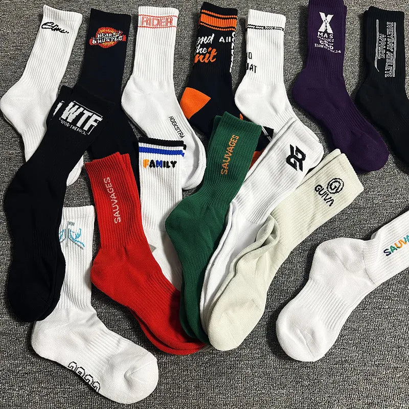 men's cotton 1 pair of shock-absorbing thick sports socks, white, black, gray, street skateboarding, basketball socks