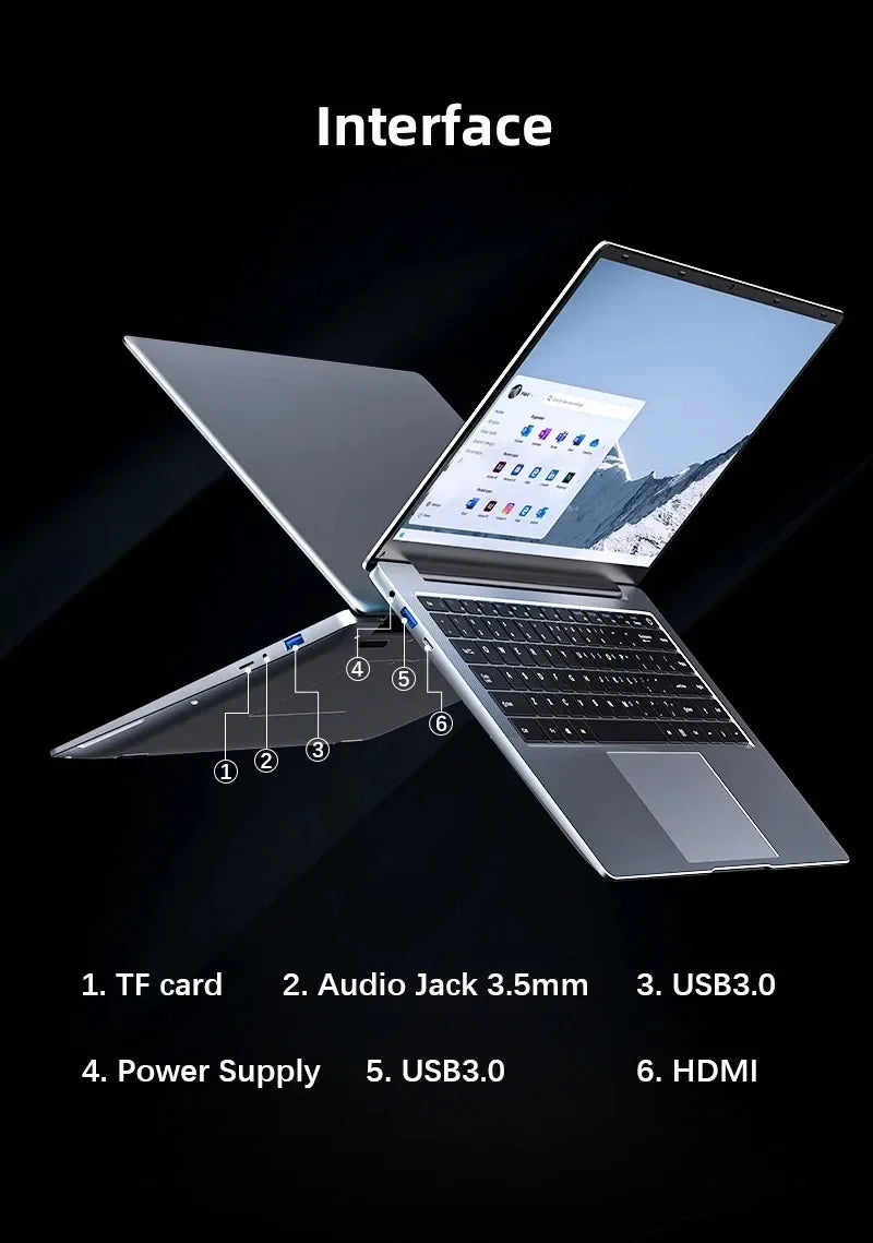 Ultra Slim Laptop 14.1" 16GB RAM 1TB SSD Intel N3700 Notebook Gamer  1920*1080  Display Office Study Computer PC Windows 11 Pro