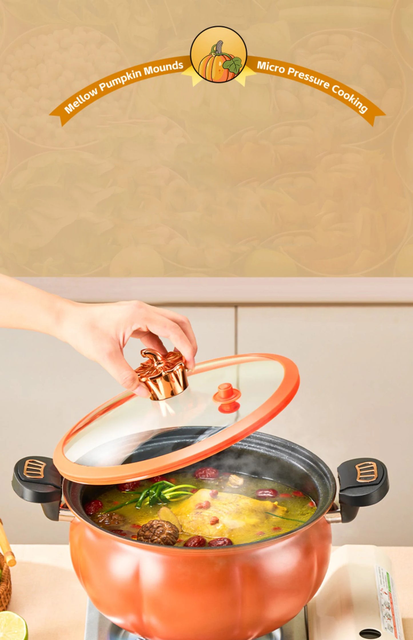 Pumpkin Pot Multifunctional Cast Iron Slight Pressure Cooker Braise Boil Steam Stew Nonstick Pots Cooking Pots