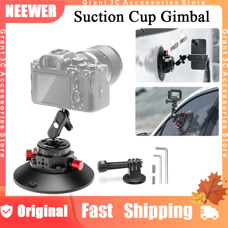 NEEWER CA013 Camera Suction Cup Gimbal Stand with Ball Head Magic Arm for Cameras Action Camera Phone Car Windshield Dash Mount