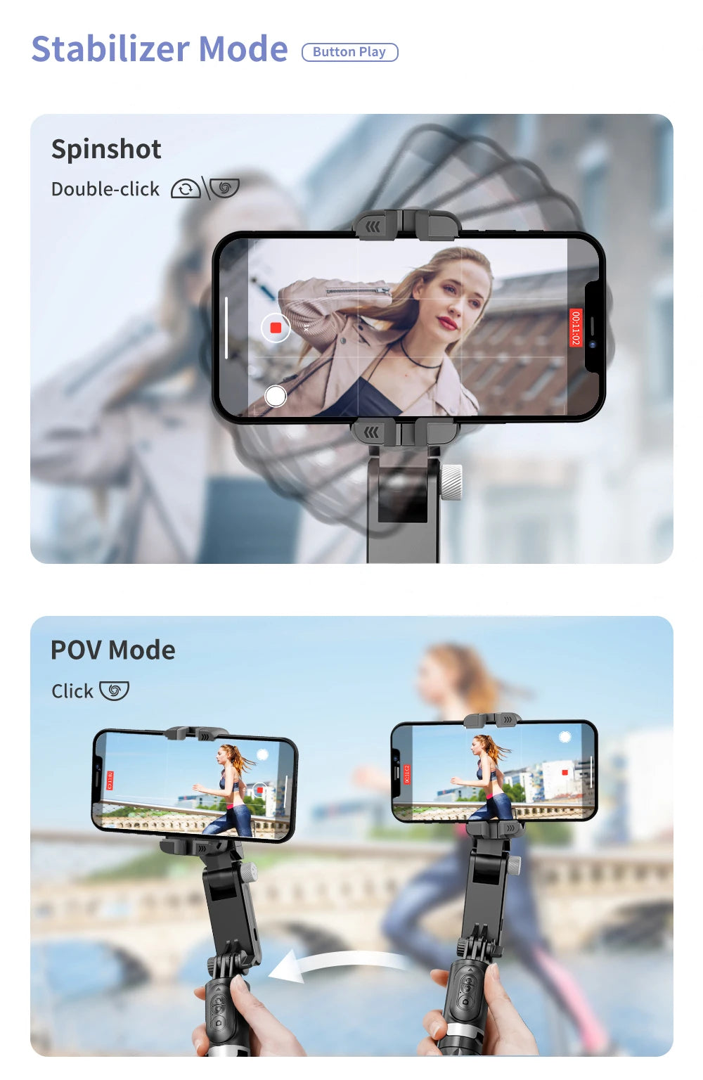 360 Rotation Following Shooting Mode Gimbal Stabilizer Selfie Stick Tripod Gimbal For iPhone Phone Smartphone Live Photography