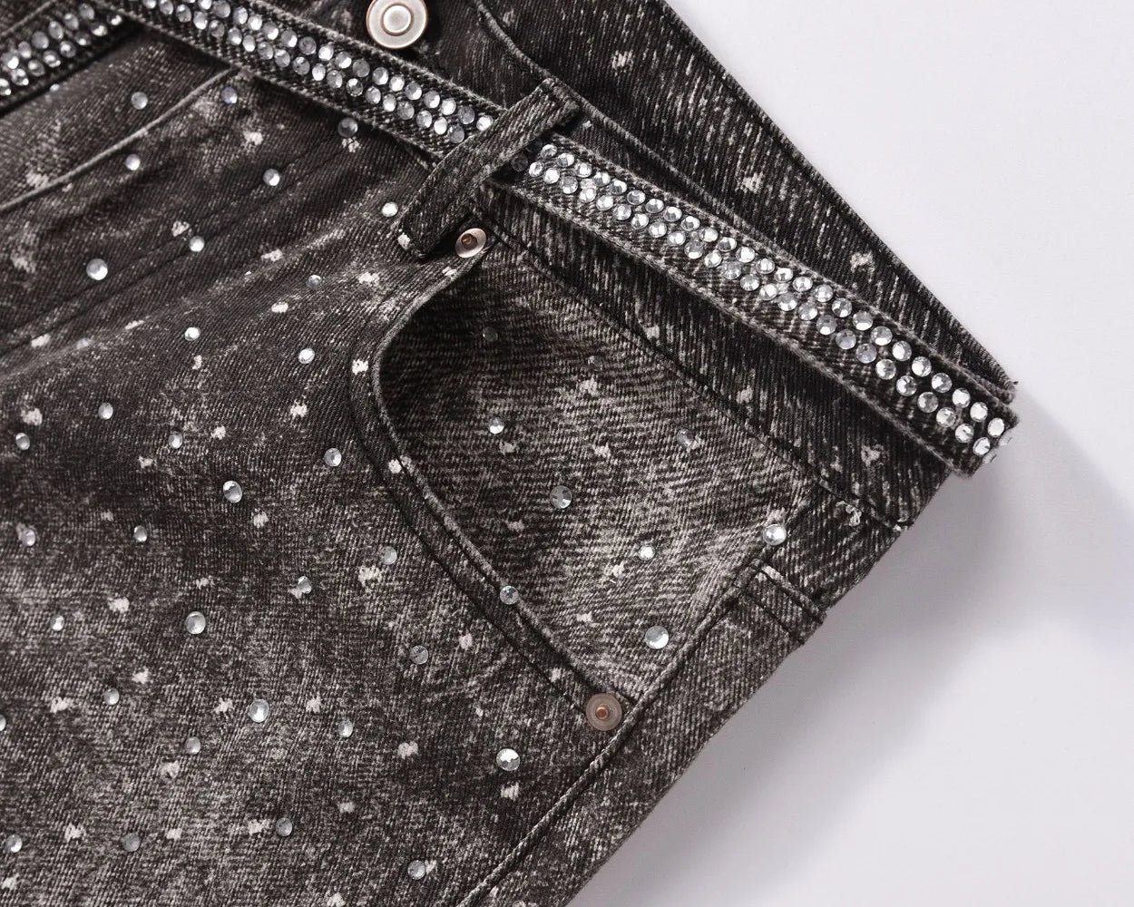 Tung Sung Full Diamond Printing Diamond Belt Wash Casual Loose Straight Jeans Hip Hop Y2k Men’s Jeans