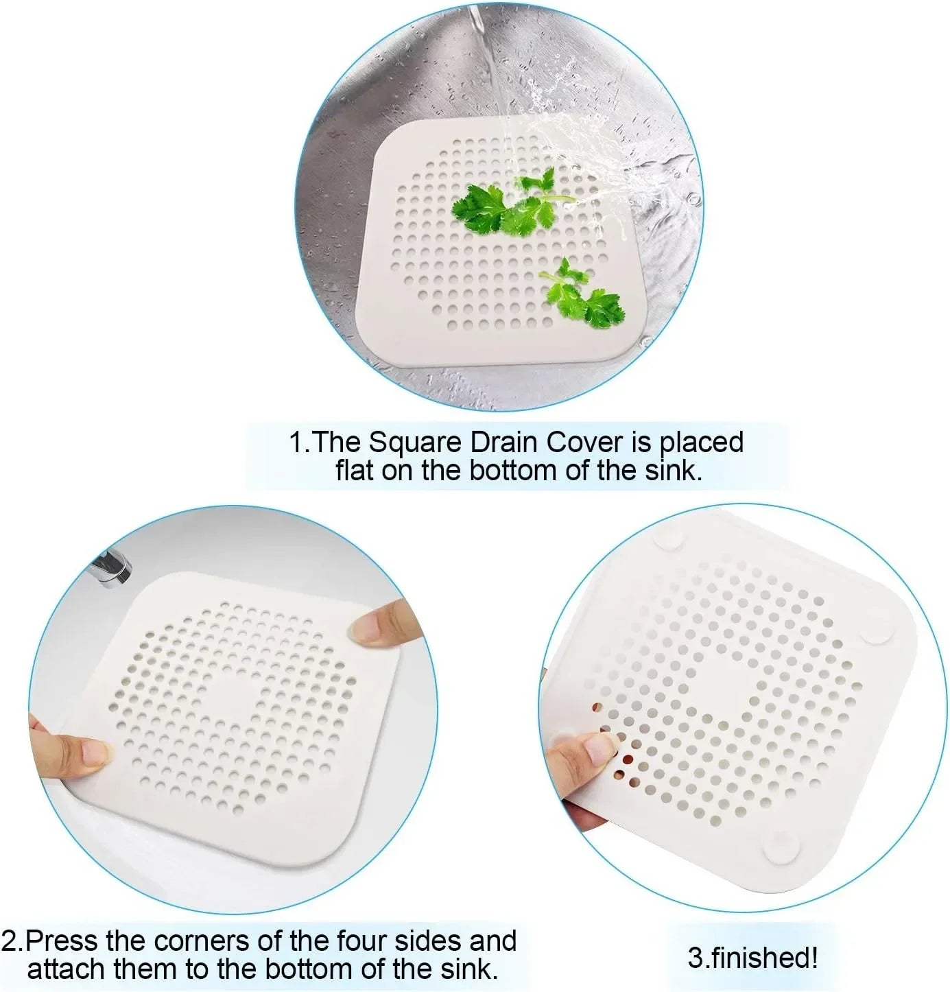 Durable Silicone Square Shower Drain Cover Prevents Sink Clogging, Shower Drain Strainer, Adsorption Sink Strainer, Convenient