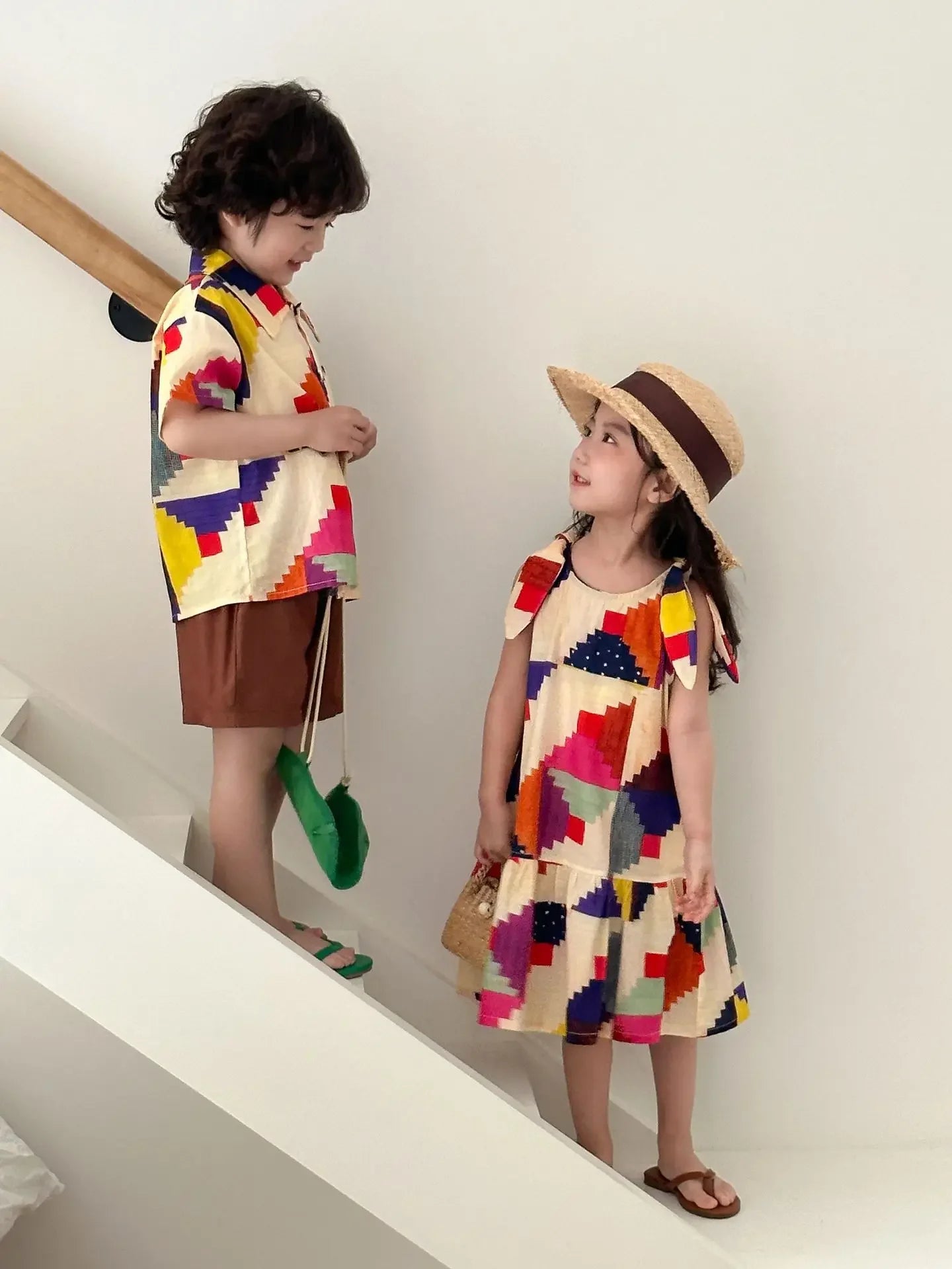 Children's Clothes 2025 Summer New Boy's Shirt Suit Or Baby Girl Dress Holiday Clothes Brother And Sister Clothes