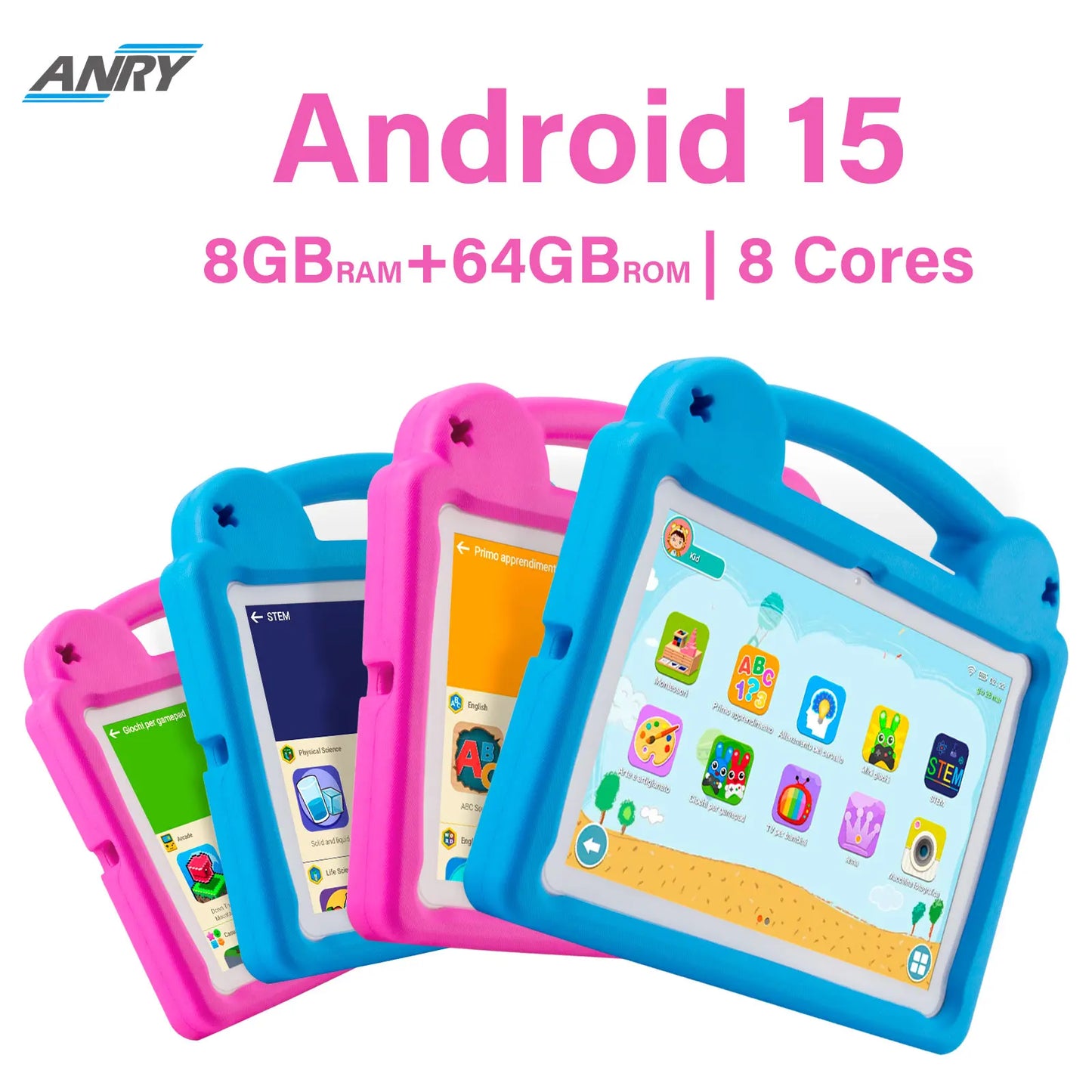 ANRY 10.1 Inch Kids Tablet 8GB(4+4 Expand) RAM 64GB ROM CPU A523 2.0GHZ 5000Mah Octa-Core Learning Education Children's Tablets
