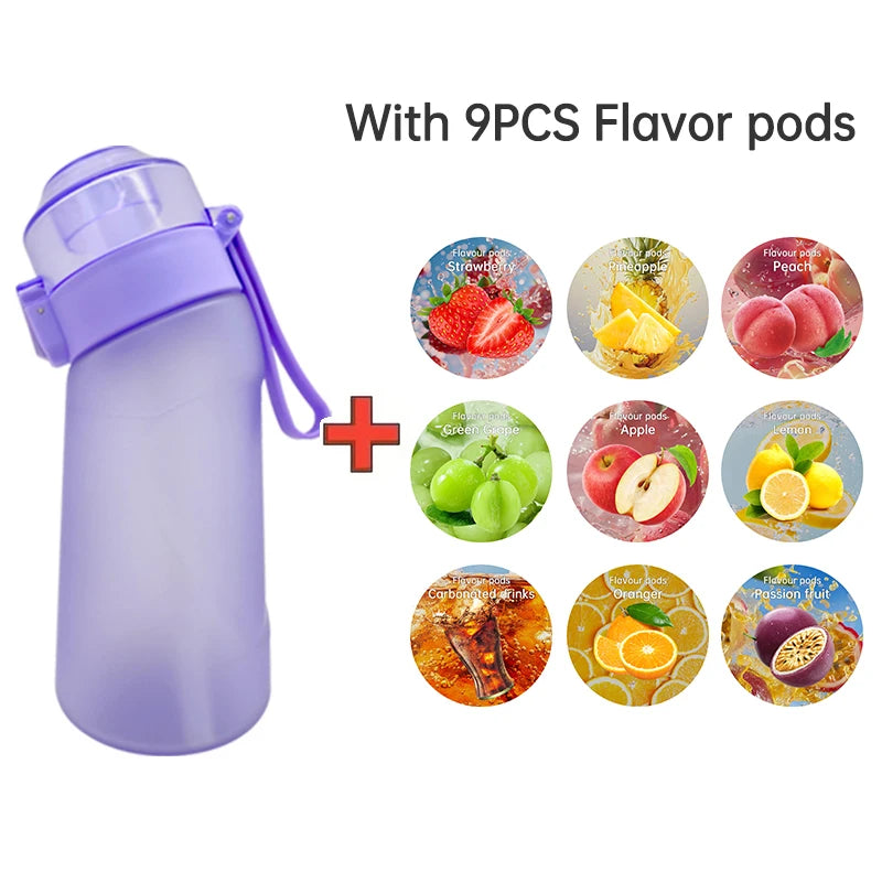 LUSQI 500ML Air Flavored Water Bottle With 9 Flavor Rings Sports Fashion Straw For Outdoor Sports Activities