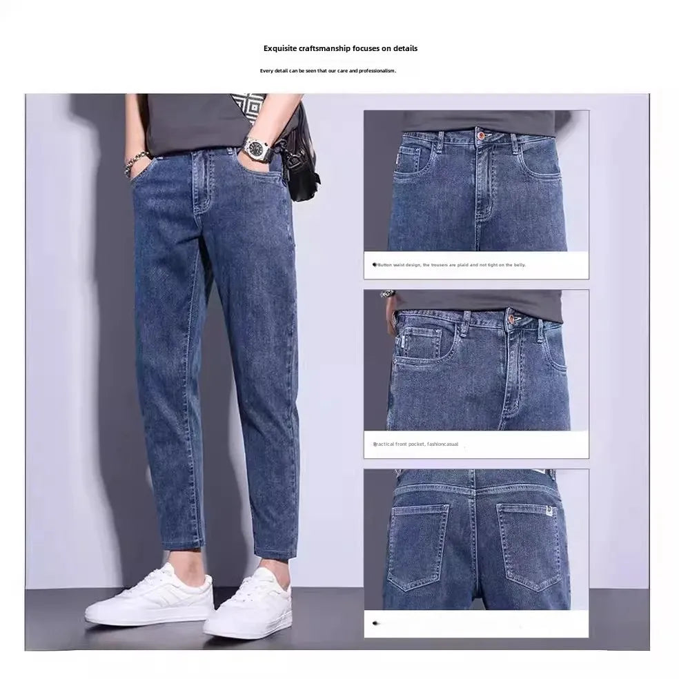 Trendy Jeans For Men Slim Fit Smooths Your Silhouette Casual Long Pants Summer 2024 New Style Slim Fit Denim Trousers