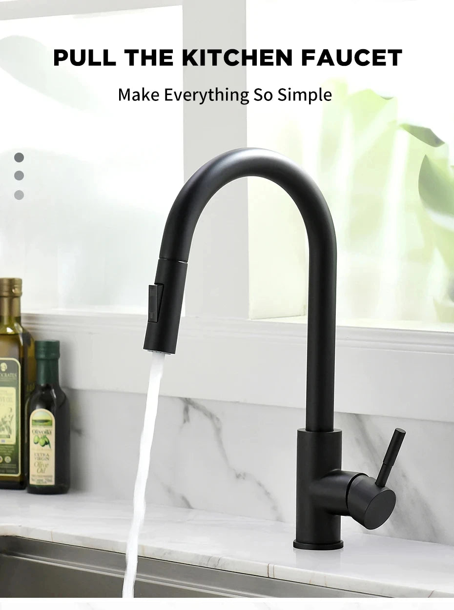 Kitchen Faucet Stainless Steel Brushed Faucet Kitchen Sink Faucet Pull-out Kitchen Water Faucet Single Hole Faucet