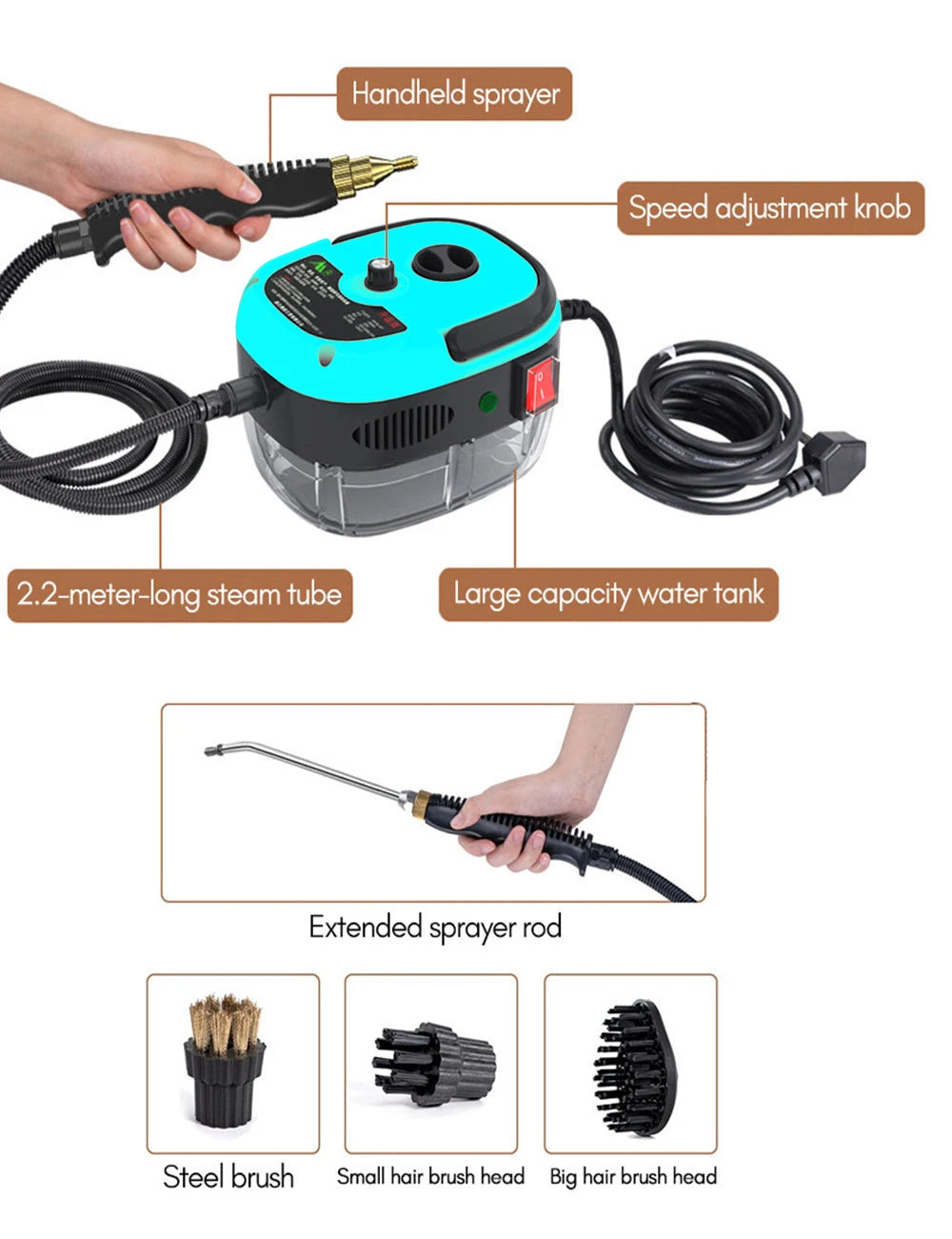 Steam Cleaner High Pressure and Temperature Sterilization Handheld Home Cleaning Air Conditioner Kitchen Hood Car Washer